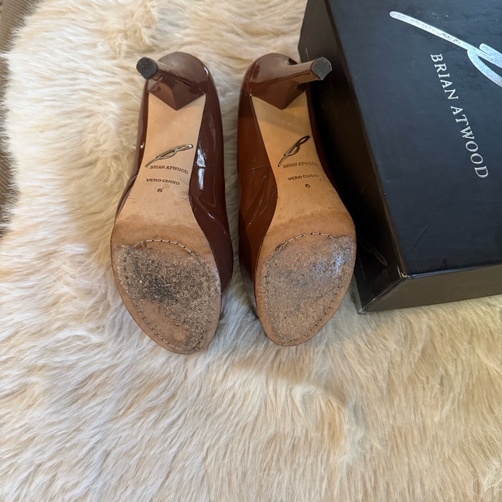 Brian Atwood Glossy Brown Platform Heels - Picture 8 of 12